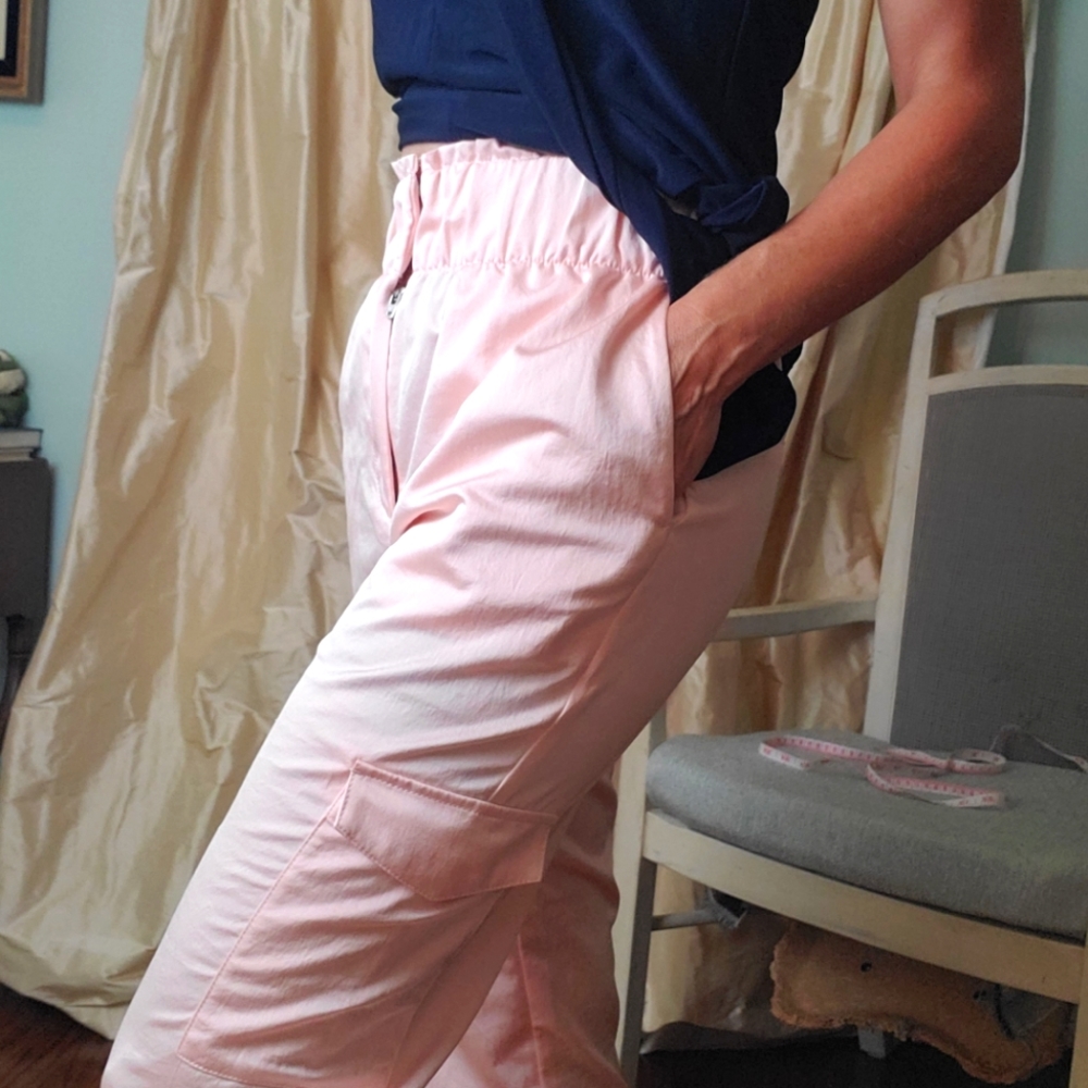 Pink satin cargo pants